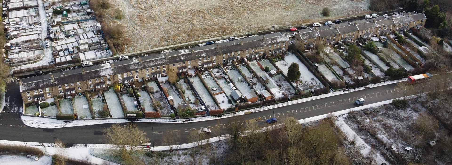 aerial view of Walbottle Village in winter